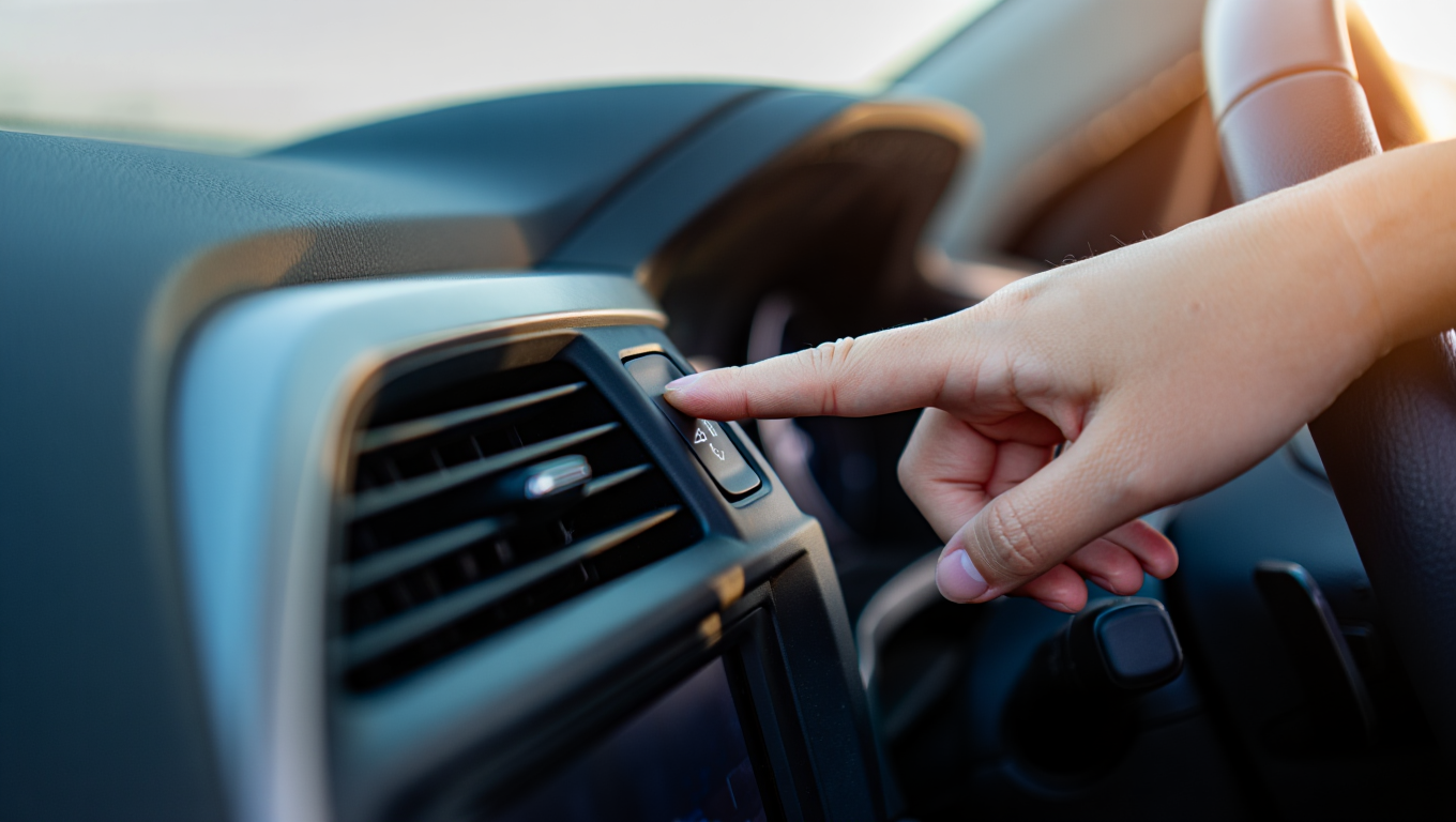 Electronic parking brake EPB button in a modern car interior — driving lesson Fribourg