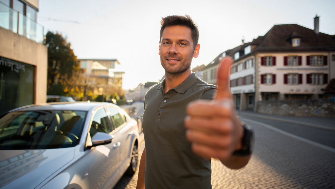 Driving instructor and learner behind the wheel — AZUL driving school Fribourg