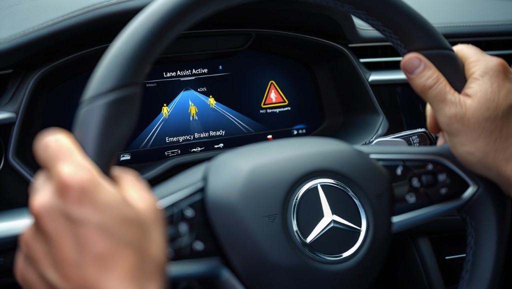 Mercedes-Benz Digitalcockpit mit Lane Assist und Notbremsung — ADAS Schweiz