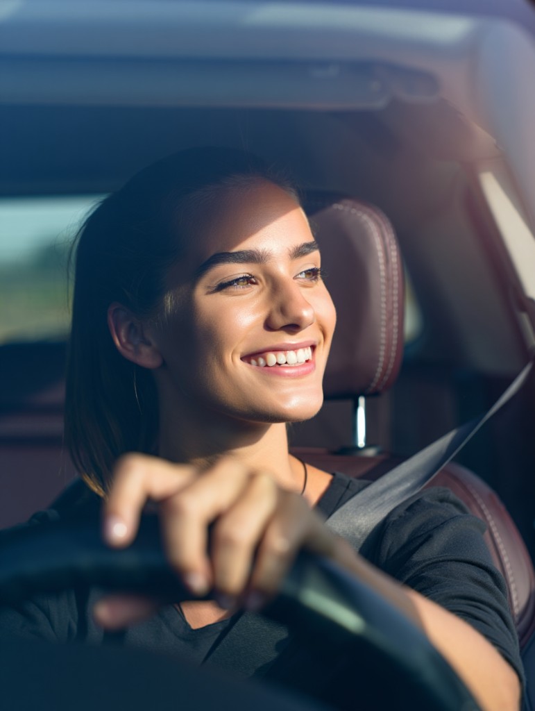 Zufriedener Fahranfänger am Steuer nach bestandener Prüfung — Freiburg