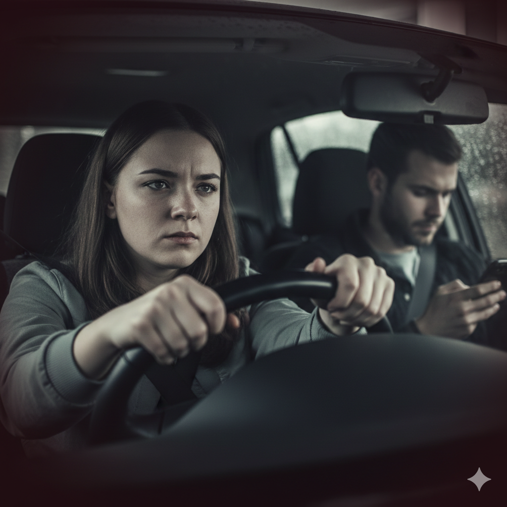 Situation de conduite avec distraction et mauvais comportements